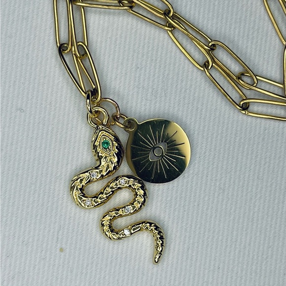 Gold Snake charmer eye charm gold plated necklace 2+ 20% off 3+ ship free - Picture 1 of 5